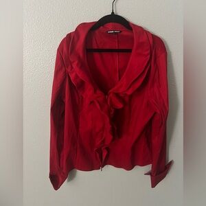 Samuel Dong Vibrant Red Ruffle Blouse